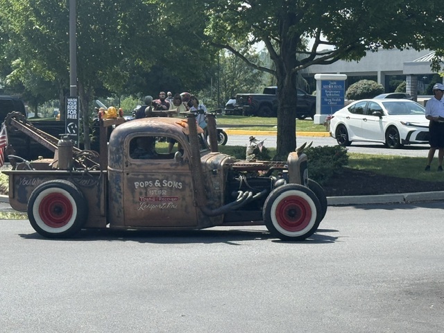 Vintage rat rod tow truck at Cars and Coffee in Wyomissing PA.