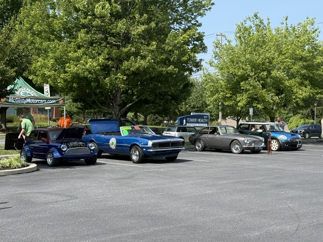 Mini Camaro and classic vehicles displayed at Cars and Coffee in Wyomissing PA.