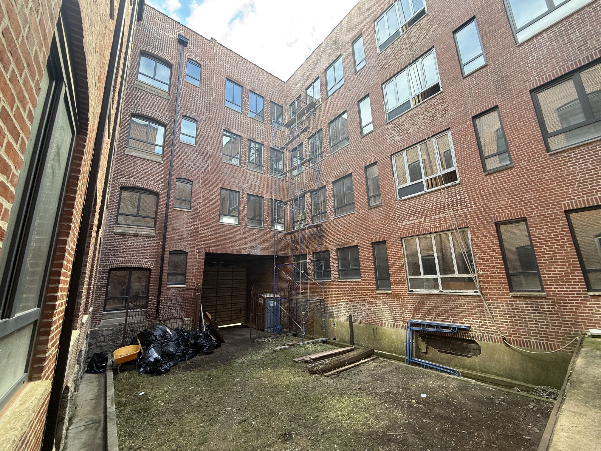 Ground-level view of the planned courtyard inside the Moss Street factory redevelopment in Reading.