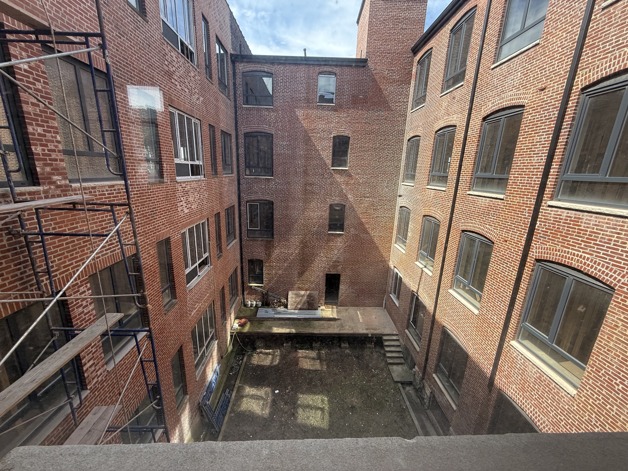 Brick courtyard under construction at the former hosiery mill at 1125 Moss Street in Reading, PA.